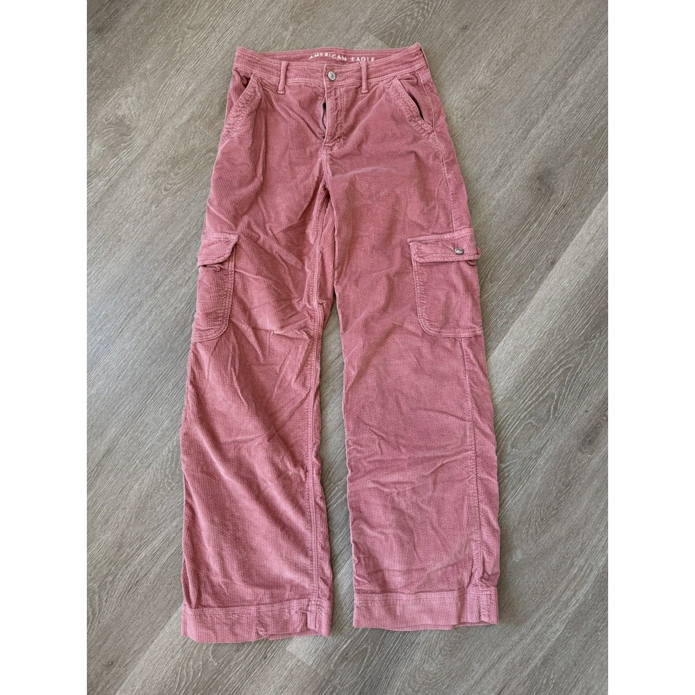 American Eagle Pink Cargo Pants Streetwear Wide Leg Stretch Utility Corduroy 2